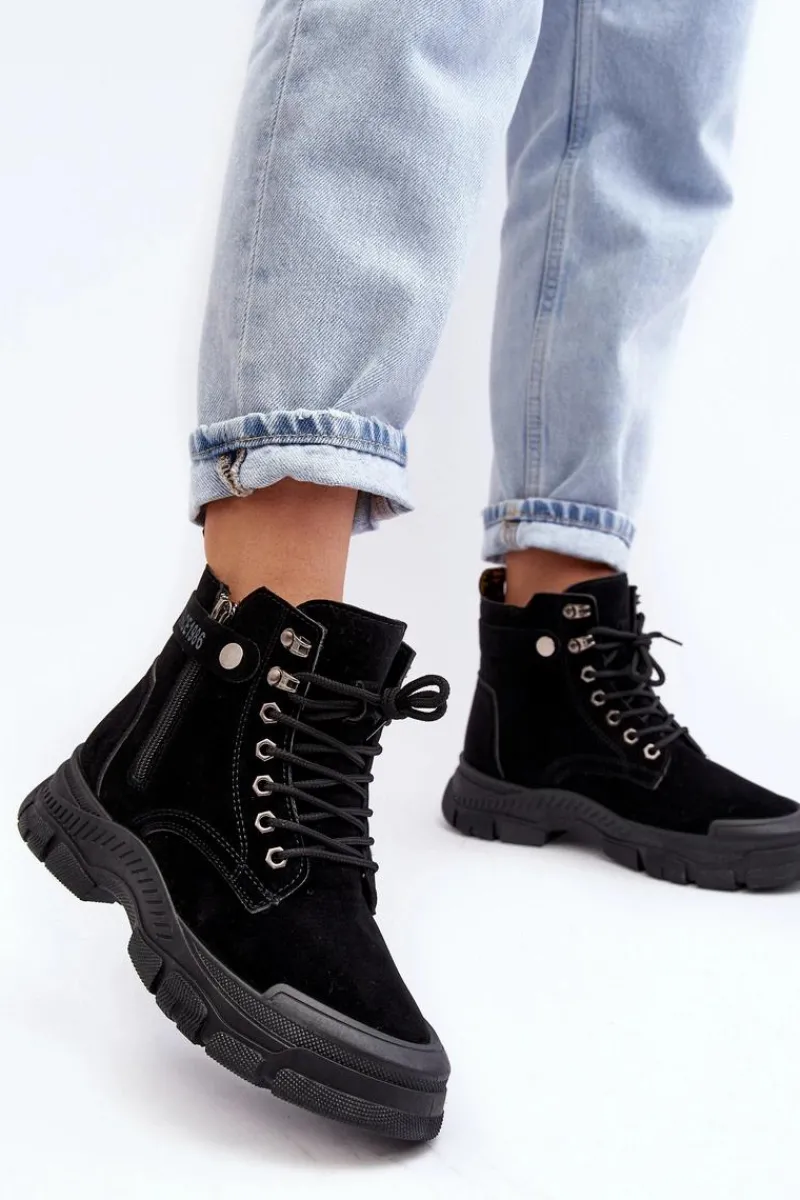 Hot Ocieplane Zamszowe Damskie Botki Trapery Czarne Jailina Damskie Botki Ocieplane|Damskie Trapery