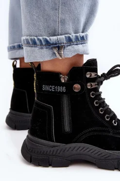 Hot Ocieplane Zamszowe Damskie Botki Trapery Czarne Jailina Damskie Botki Ocieplane|Damskie Trapery