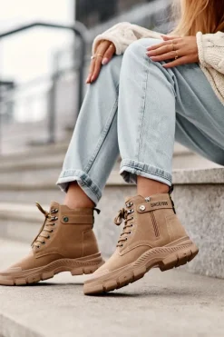 New Ocieplane Zamszowe Damskie Botki Trapery Beżowe Jailina Damskie Botki Ocieplane|Damskie Trapery