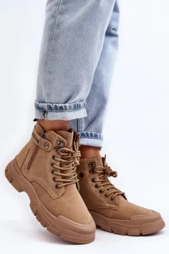 New Ocieplane Zamszowe Damskie Botki Trapery Beżowe Jailina Damskie Botki Ocieplane|Damskie Trapery