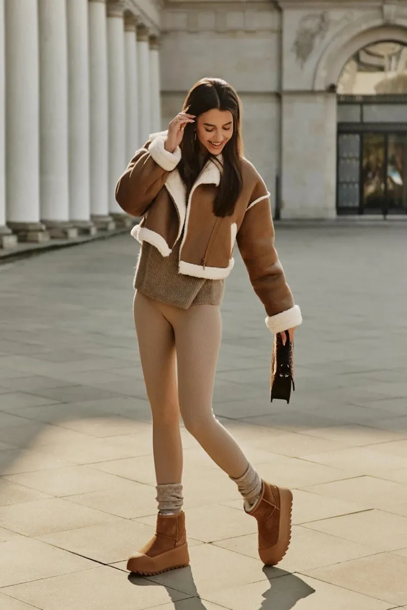 Śniegowce Damskie>Big Star Shoes Ocieplane Zamszowe Śniegowce Na Platformie Big Star OO274A212 Brązowe Brązowy