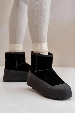 Online Ocieplane Zamszowe Śniegowce Na Platformie Big Star OO274A213 Czarne Damskie Śniegowce Damskie