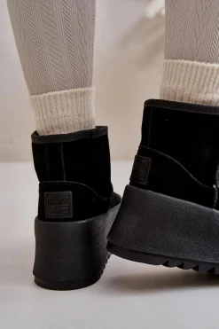 Online Ocieplane Zamszowe Śniegowce Na Platformie Big Star OO274A213 Czarne Damskie Śniegowce Damskie