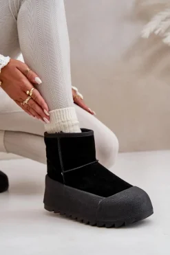 Online Ocieplane Zamszowe Śniegowce Na Platformie Big Star OO274A213 Czarne Damskie Śniegowce Damskie