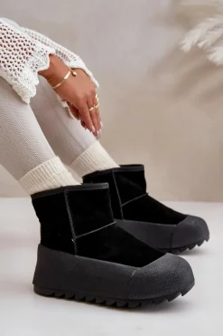 Online Ocieplane Zamszowe Śniegowce Na Platformie Big Star OO274A213 Czarne Damskie Śniegowce Damskie