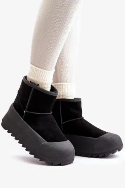 Online Ocieplane Zamszowe Śniegowce Na Platformie Big Star OO274A213 Czarne Damskie Śniegowce Damskie