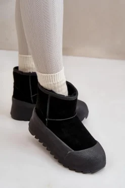 Online Ocieplane Zamszowe Śniegowce Na Platformie Big Star OO274A213 Czarne Damskie Śniegowce Damskie