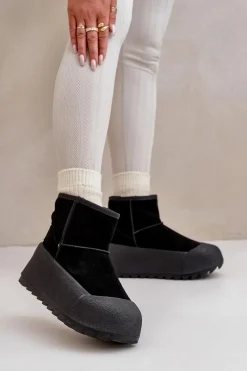 Online Ocieplane Zamszowe Śniegowce Na Platformie Big Star OO274A213 Czarne Damskie Śniegowce Damskie