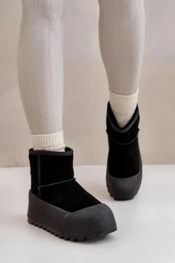 Online Ocieplane Zamszowe Śniegowce Na Platformie Big Star OO274A213 Czarne Damskie Śniegowce Damskie