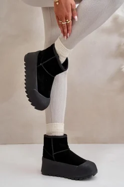 Online Ocieplane Zamszowe Śniegowce Na Platformie Big Star OO274A213 Czarne Damskie Śniegowce Damskie