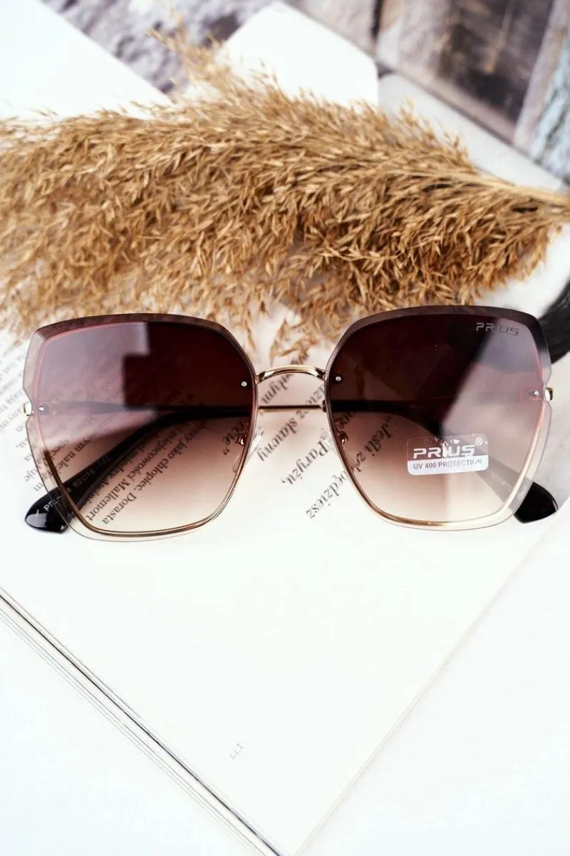 Hot Okulary Przeciwsłoneczne Brązowe PRE-34 Złote Gradient Okulary
