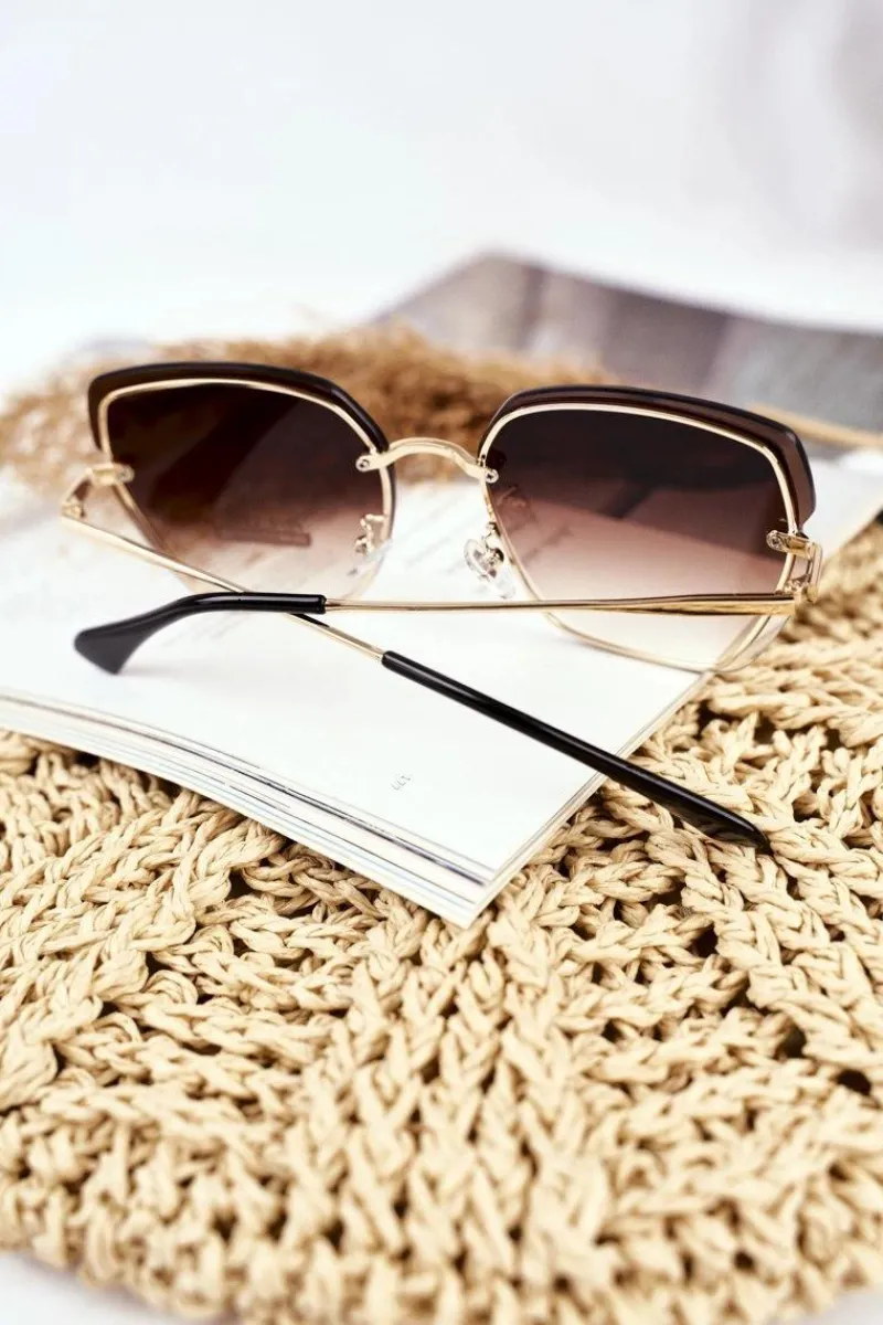 Hot Okulary Przeciwsłoneczne Brązowe PRE-34 Złote Gradient Okulary