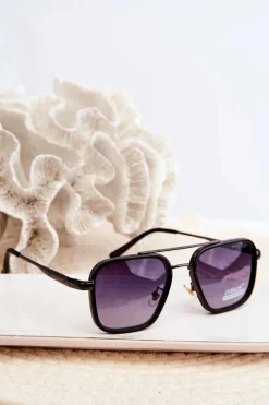 Sale Okulary Przeciwsłoneczne Damskie Pilotki UV400 Czarne Okulary