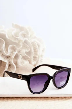 Outlet Boto Okulary Przeciwsłoneczne Damskie Ze Złotymi Detalami UV400 Czarne Czarny