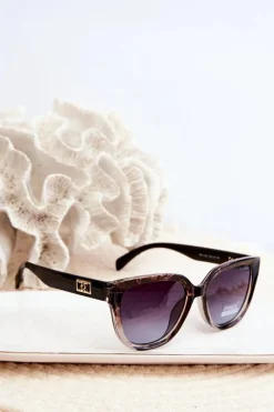 Outlet Okulary Przeciwsłoneczne Damskie Ze Złotymi Detalami UV400 Brązowe Okulary