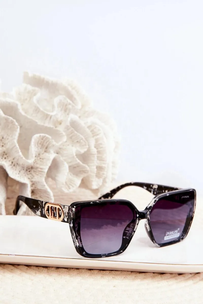 Sale Okulary Przeciwsłoneczne Damskie Z Ozdobnym Detalem UV400 Czarne Okulary