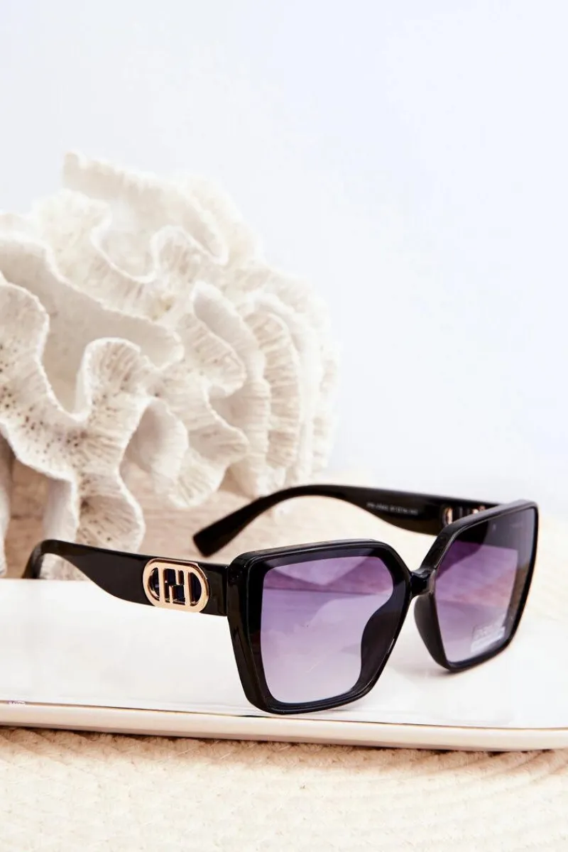 Okulary>Boto Okulary Przeciwsłoneczne Damskie Z Ozdobnym Detalem UV400 Czarne Czarny