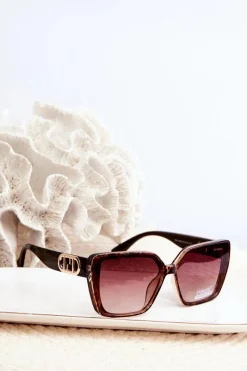 Outlet Boto Okulary Przeciwsłoneczne Damskie Z Ozdobnym Detalem UV400 Ciemnobrązowe