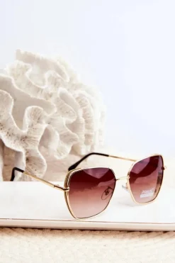 Okulary>PRIUS Okulary Przeciwsłoneczne Damskie Z Brokatowymi Wstawkami UV400 Złote