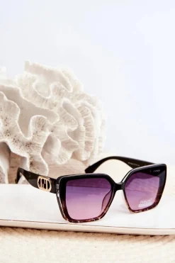 Sale Boto Okulary Przeciwsłoneczne Damskie Z Ozdobnym Detalem UV400 Czarno-Brązowe