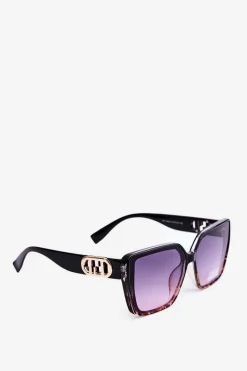 Sale Boto Okulary Przeciwsłoneczne Damskie Z Ozdobnym Detalem UV400 Czarno-Brązowe