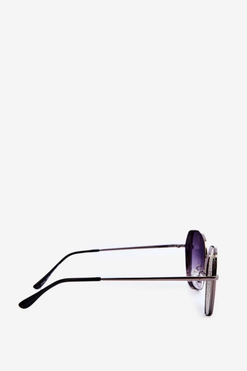 New PRIUS Okulary Przeciwsłoneczne Damskie Z Brokatowymi Wstawkami UV400 Czarno-Srebrne