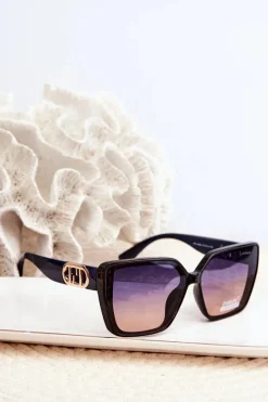 Hot Okulary Przeciwsłoneczne Damskie Z Ozdobnym Detalem UV400 Granatowe Okulary