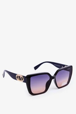 Hot Okulary Przeciwsłoneczne Damskie Z Ozdobnym Detalem UV400 Granatowe Okulary