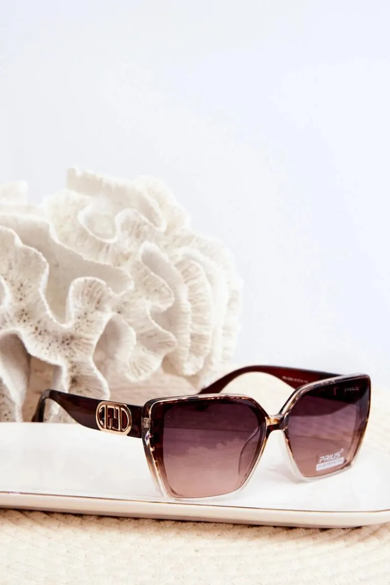 Okulary>Boto Okulary Przeciwsłoneczne Damskie Z Ozdobnym Detalem UV400 Brązowe