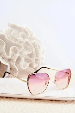 Clearance Okulary Przeciwsłoneczne Damskie Z Brokatowymi Wstawkami UV400 Różowe Okulary