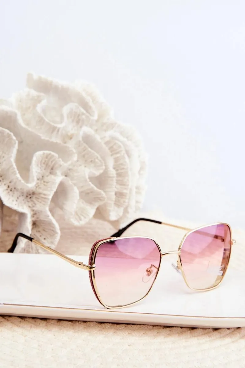 Clearance Okulary Przeciwsłoneczne Damskie Z Brokatowymi Wstawkami UV400 Różowe Okulary