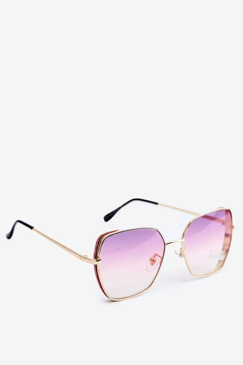 Clearance Okulary Przeciwsłoneczne Damskie Z Brokatowymi Wstawkami UV400 Różowe Okulary