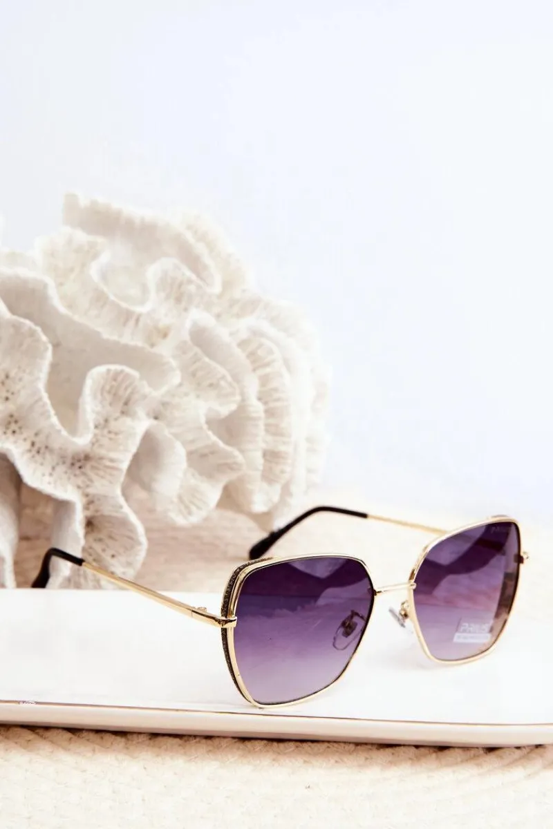 Okulary>PRIUS Okulary Przeciwsłoneczne Damskie Z Brokatowymi Wstawkami UV400 Złoto-Czarne