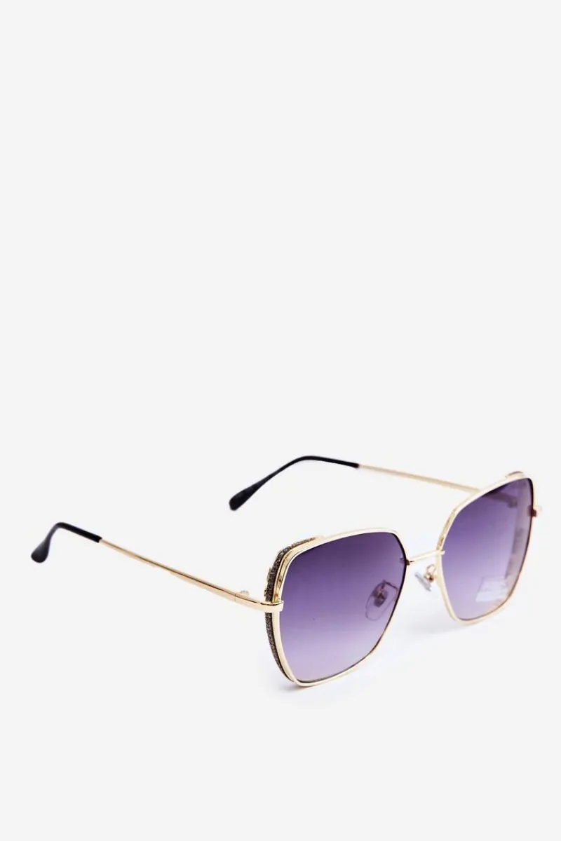 Okulary>PRIUS Okulary Przeciwsłoneczne Damskie Z Brokatowymi Wstawkami UV400 Złoto-Czarne