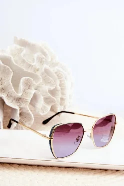 Online PRIUS Okulary Przeciwsłoneczne Damskie Z Brokatowymi Wstawkami UV400 Złoto-Niebieskie