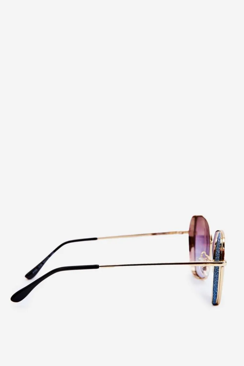 Online PRIUS Okulary Przeciwsłoneczne Damskie Z Brokatowymi Wstawkami UV400 Złoto-Niebieskie