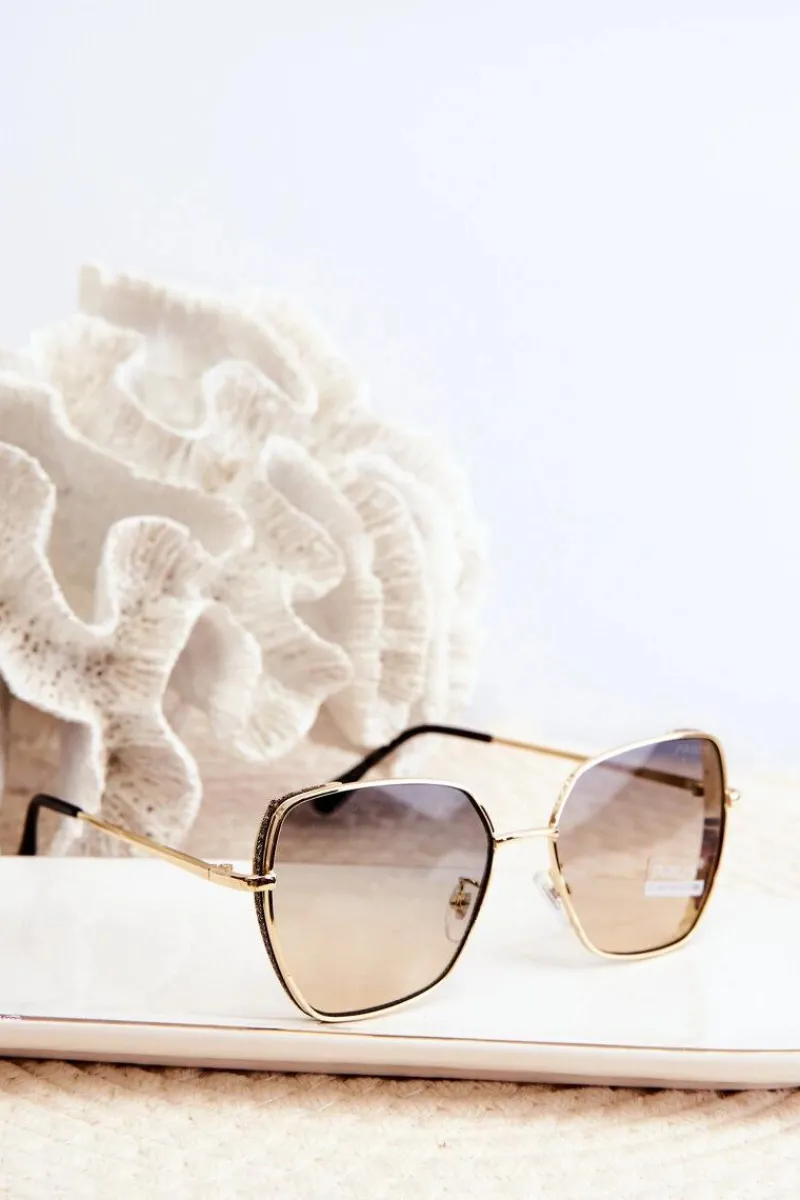 Online Okulary Przeciwsłoneczne Damskie Z Brokatowymi Wstawkami UV400 Złote Okulary