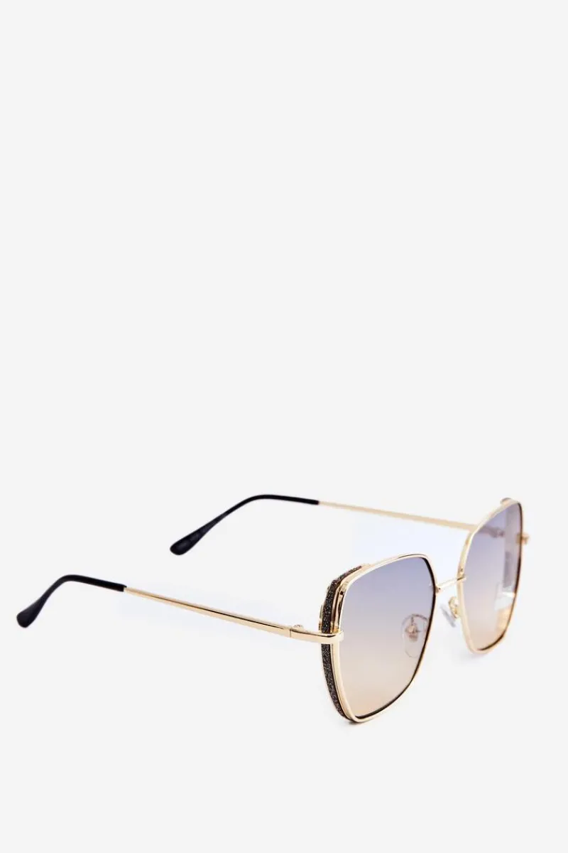 Online Okulary Przeciwsłoneczne Damskie Z Brokatowymi Wstawkami UV400 Złote Okulary