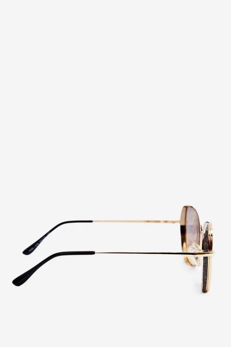 Online Okulary Przeciwsłoneczne Damskie Z Brokatowymi Wstawkami UV400 Złote Okulary