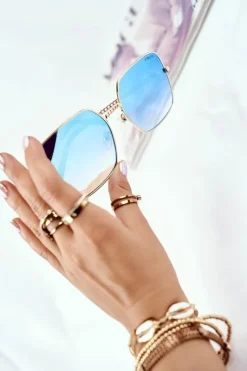 Okulary>PRIUS Okulary Przeciwsłoneczne PRE-14 Złote Niebieskie Szkła Lustrzane