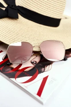 Okulary>PRIUS Okulary Przeciwsłoneczne PRE-38 Złote Różowe Lustro Brokat