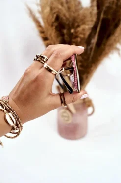 Okulary>PRIUS Okulary Przeciwsłoneczne PRE-38 Złote Różowe Lustro Brokat