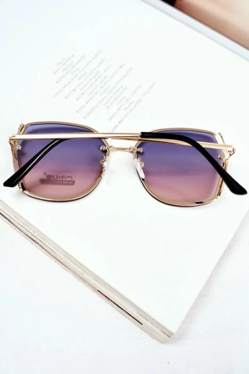 Clearance PRIUS Okulary Przeciwsłoneczne PRE-38 Złote Różowe Granat Gradient Brokat