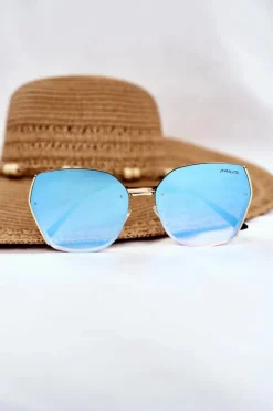 Okulary>PRIUS Okulary Przeciwsłoneczne PRE-38 Złote Niebieskie Lustro Brokat