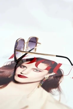 Okulary>PRIUS Okulary Przeciwsłoneczne PRE-38 Złote Niebieskie Lustro Brokat