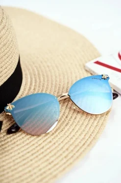 Okulary>PRIUS Okulary Przeciwsłoneczne PRE-17 Złote Niebieskie Szkła Lustrzane Owad