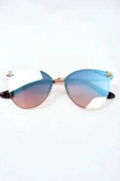 Okulary>PRIUS Okulary Przeciwsłoneczne PRE-17 Złote Niebieskie Szkła Lustrzane Owad