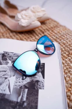 PRIUS Okulary Przeciwsłoneczne PR-V26 Czarne Niebieskie Szkła Granatowy Brokat