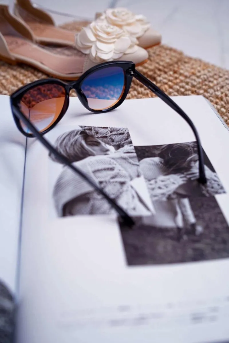 PRIUS Okulary Przeciwsłoneczne PR-V26 Czarne Niebieskie Szkła Granatowy Brokat