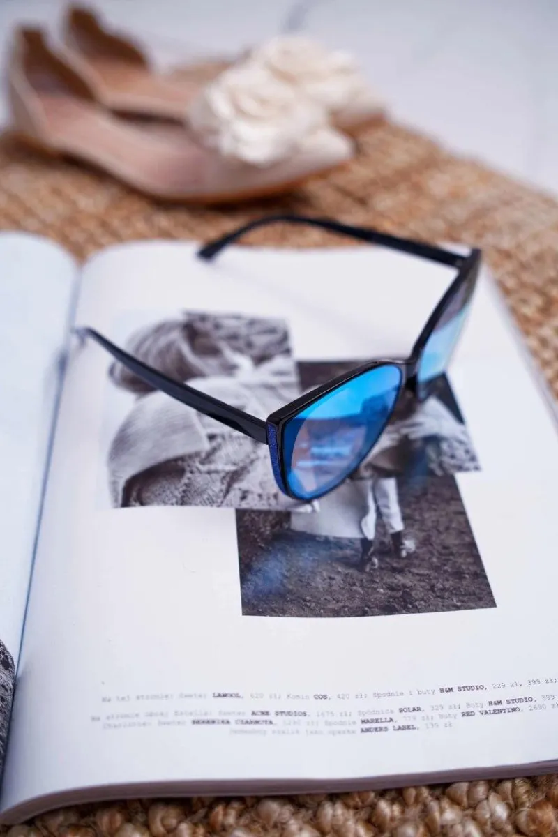 PRIUS Okulary Przeciwsłoneczne PR-V26 Czarne Niebieskie Szkła Granatowy Brokat